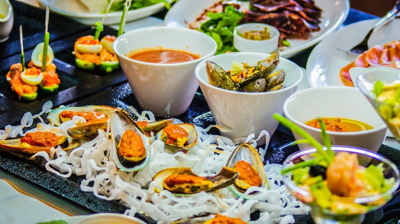 Plated seafood canapés from the catering kitchen